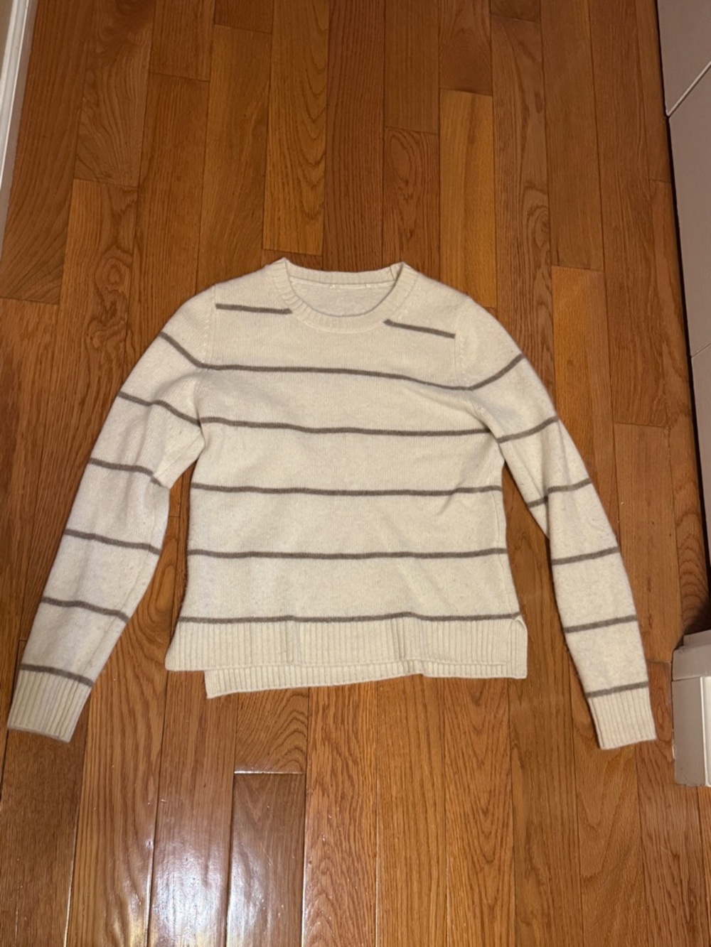 Source Unknown Cream and Gray Striped Crewneck Sweater